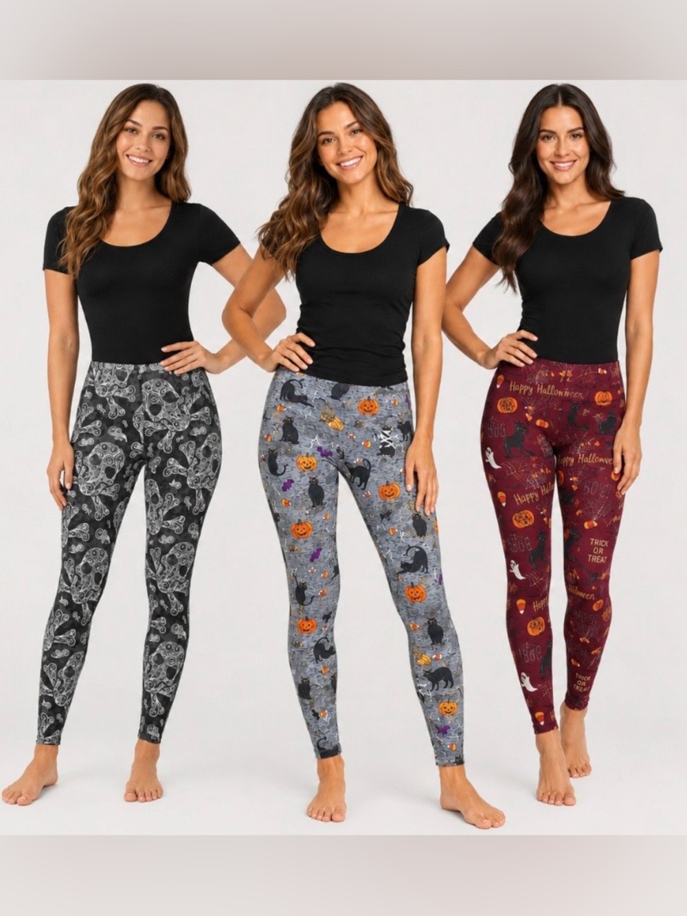 TIME AND TRU Lot of 3 Pair Halloween Themed High Rise Leggings/PJ Bottoms